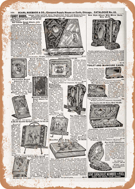 1902 Sears Catalog Photo Albums Page 174 - Rusty Look Metal Sign
