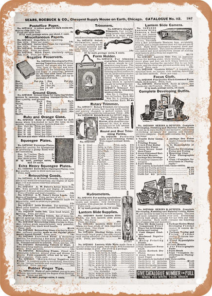 1902 Sears Catalog Photography Accessories Page 257 - Rusty Look Metal Sign