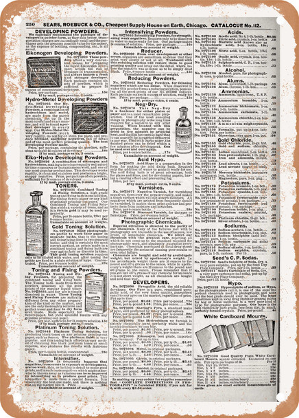 1902 Sears Catalog Photography Accessories Page 260 - Rusty Look Metal Sign