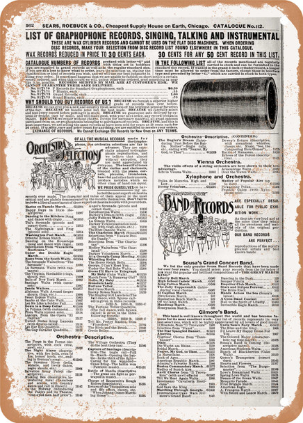 1902 Sears Catalog Graphophone Machines Page 272 - Rusty Look Metal Sign