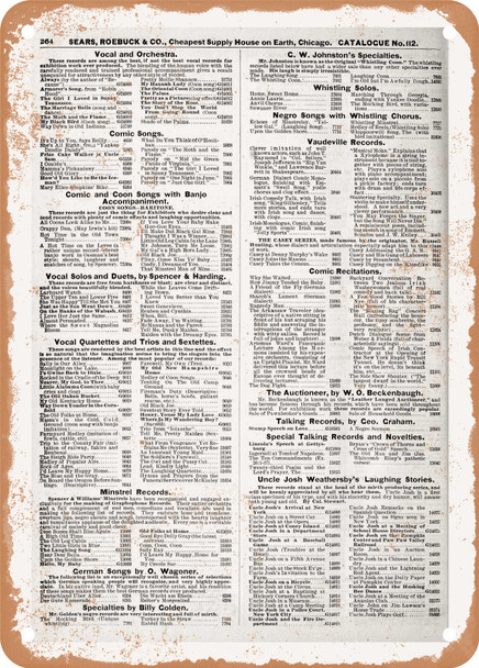 1902 Sears Catalog Graphophone Machines Page 274 - Rusty Look Metal Sign