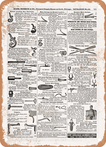 1902 Sears Catalog Gun Parts Boat Parts Page 335 - Rusty Look Metal Sign