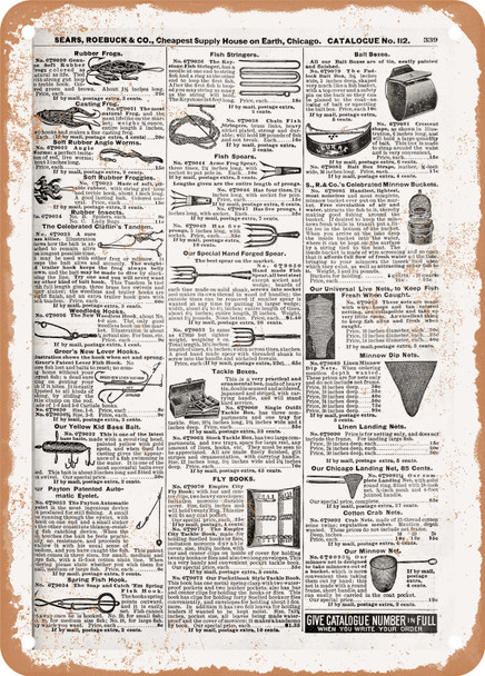 1902 Sears Catalog Fishing Tackle Page 343 - Rusty Look Metal Sign