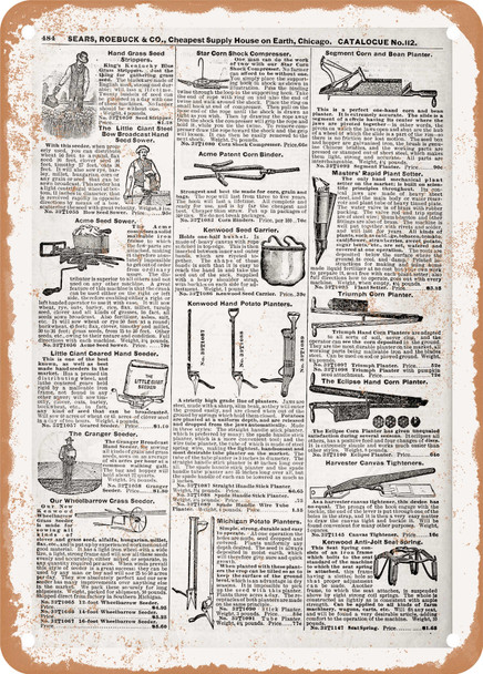 1902 Sears Catalog Garden Tools Page 480 - Rusty Look Metal Sign