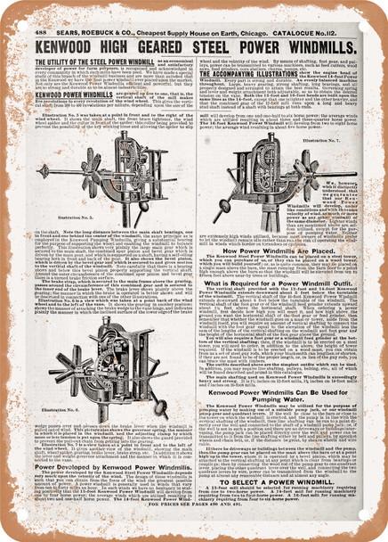 1902 Sears Catalog Windmills Page 484 - Rusty Look Metal Sign
