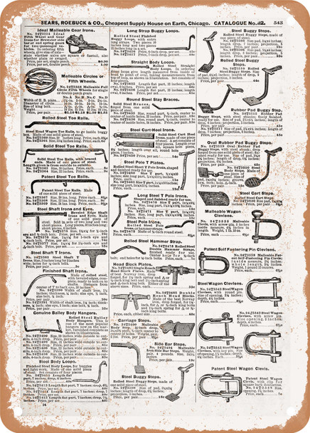 1902 Sears Catalog Buggy Accessories Page 539 - Rusty Look Metal Sign