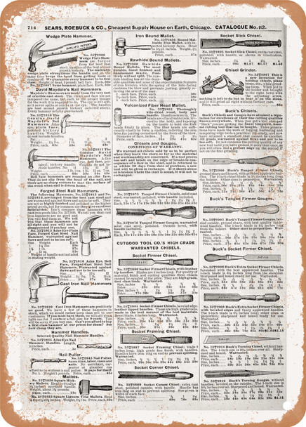 1902 Sears Catalog Hammers Page 700 - Rusty Look Metal Sign