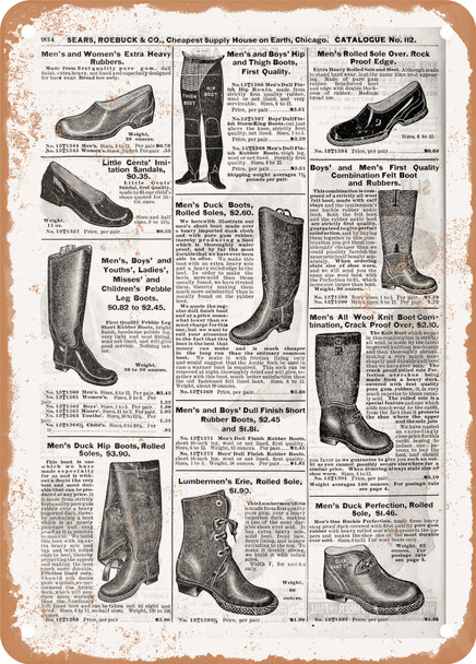 1902 Sears Catalog Shoes Page 912 - Rusty Look Metal Sign