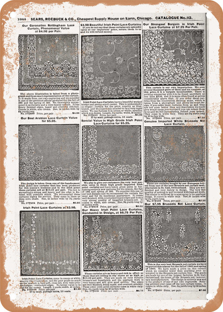 1902 Sears Catalog Lace Curtains Page 1024 - Rusty Look Metal Sign