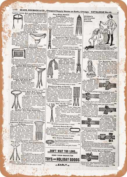 1902 Sears Catalog Straps Page 1076 - Rusty Look Metal Sign