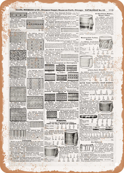 1902 Sears Catalog Lace Page 1091 - Rusty Look Metal Sign