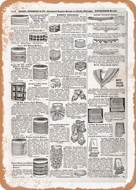 1902 Sears Catalog Collars Page 1092 - Rusty Look Metal Sign