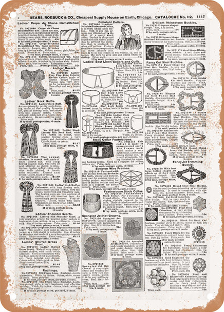 1902 Sears Catalog Collars Page 1093 - Rusty Look Metal Sign