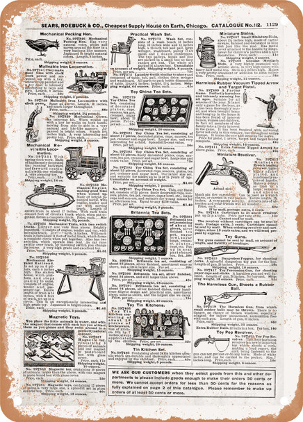 1902 Sears Catalog Toys and Games Page 1107 - Rusty Look Metal Sign