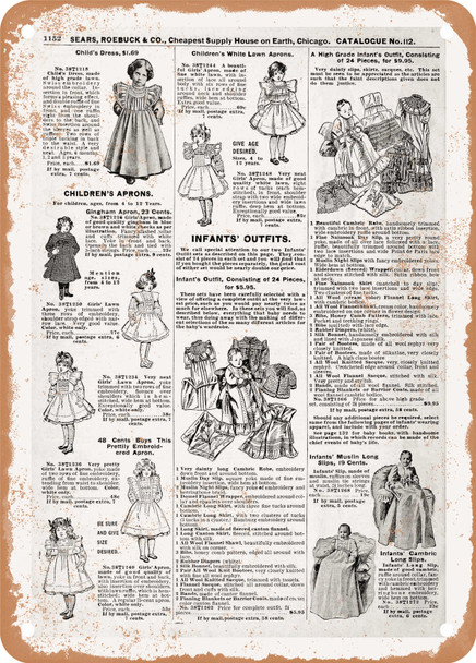 1902 Sears Catalog Children's Apparel Page 1126 - Rusty Look Metal Sign
