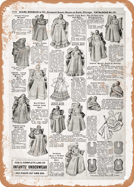 1902 Sears Catalog Children's Apparel Page 1128 - Rusty Look Metal Sign