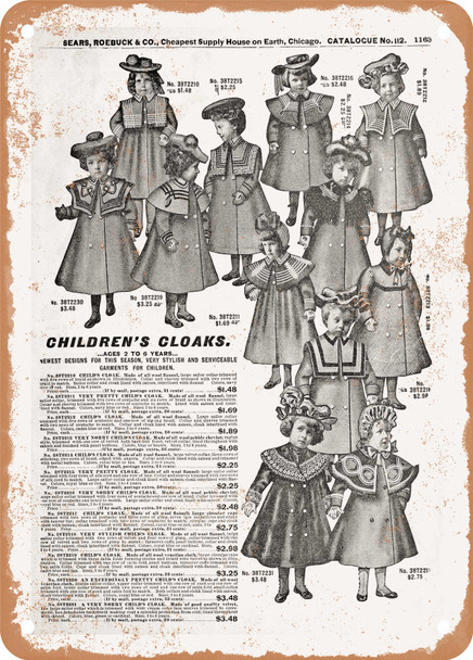 1902 Sears Catalog Children's Apparel Page 1137 - Rusty Look Metal Sign