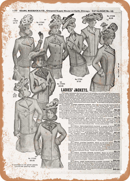 1902 Sears Catalog Women's Apparel Page 1142 - Rusty Look Metal Sign