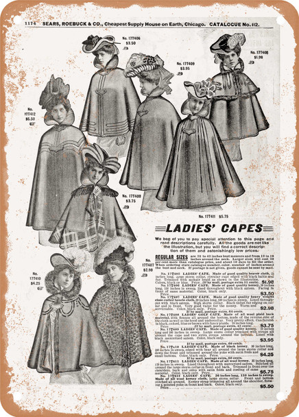 1902 Sears Catalog Women's Apparel Page 1148 - Rusty Look Metal Sign