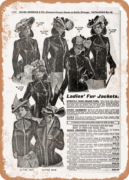 1902 Sears Catalog Women's Apparel Page 1152 - Rusty Look Metal Sign