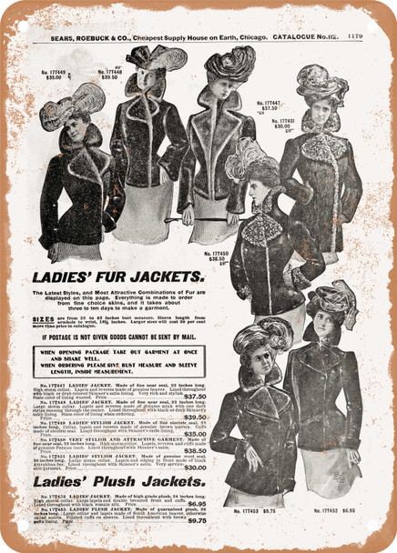 1902 Sears Catalog Women's Apparel Page 1153 - Rusty Look Metal Sign