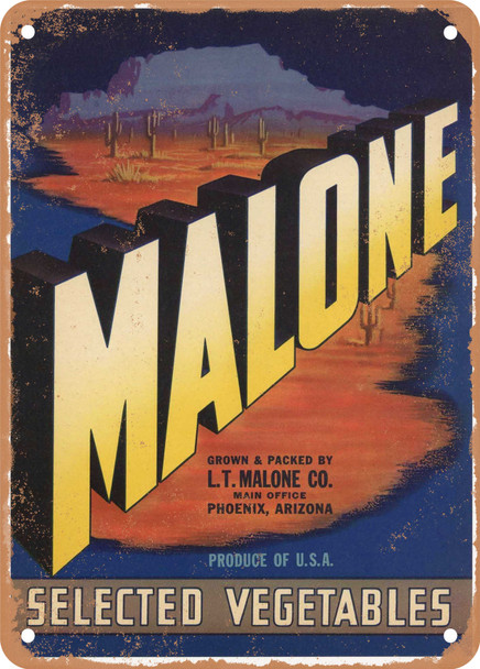 Malone Phoenix Arizona Vegetables - Rusty Look Metal Sign