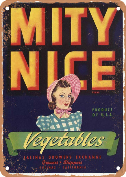 Mity Nice Salinas Vegetables - Rusty Look Metal Sign