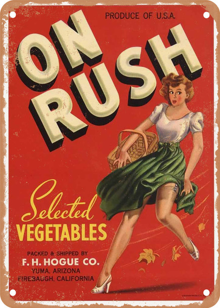 On Rush Yuma Arizona Vegetables - Rusty Look Metal Sign