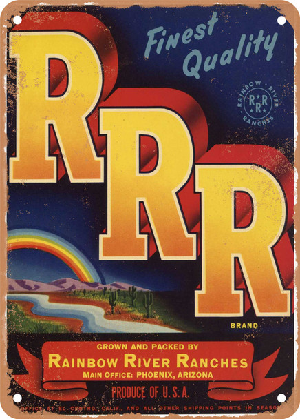 RRR Rainbow River Ranches Vegetables - Rusty Look Metal Sign