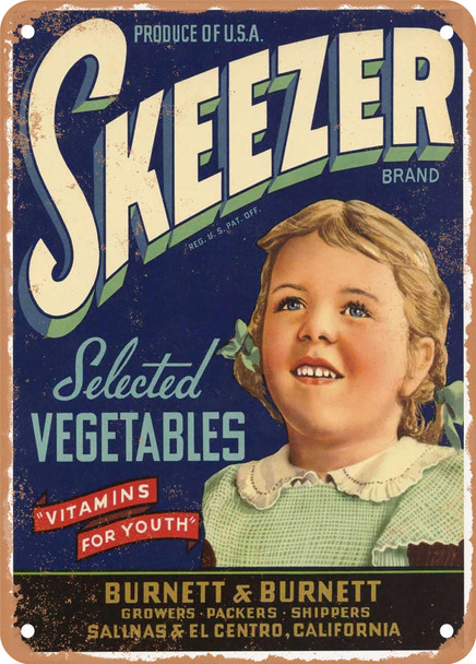 Skeezer Salinas Vegetables - Rusty Look Metal Sign