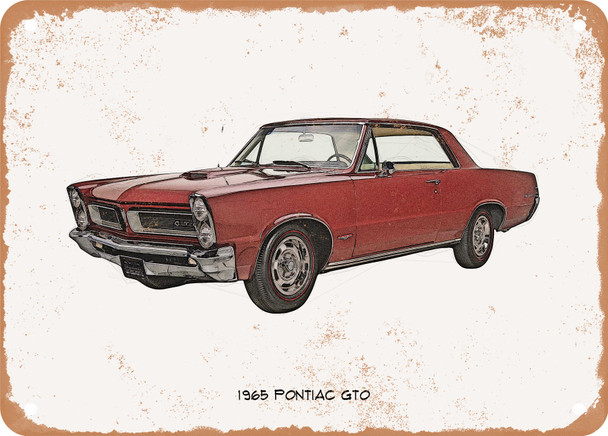 1965 Pontiac GTO Pencil Sketch  -  Rusty Look Metal Sign