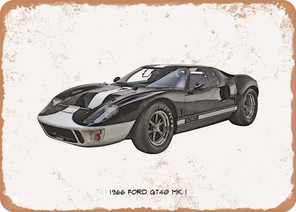 1966 Ford GT40 Mk 1 Pencil Sketch - Rusty Look Metal Sign