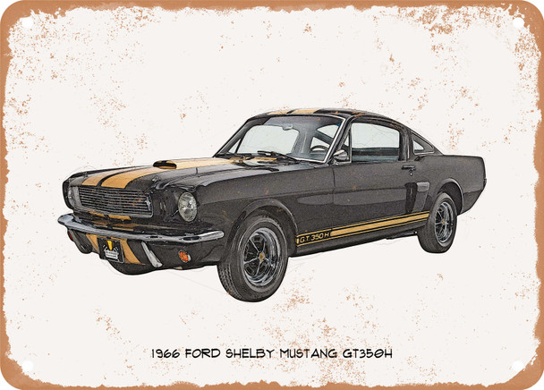 1966 Ford Shelby Mustang GT350H Pencil Sketch - Rusty Look Metal Sign