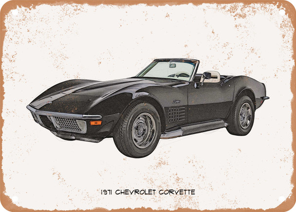 1971 Chevrolet Corvette Pencil Sketch  - Rusty Look Metal Sign