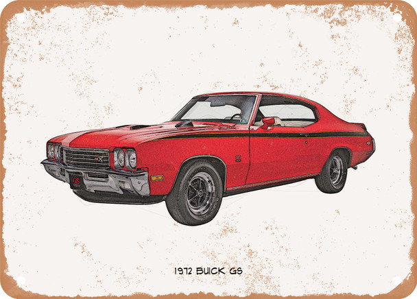 1972 Buick GS Pencil Sketch  - Rusty Look Metal Sign