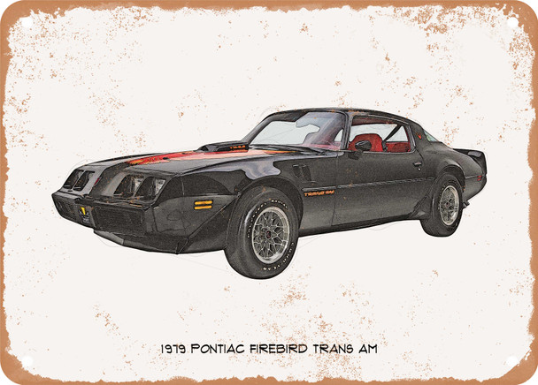 1979 Pontiac Firebird Trans Am Pencil Sketch - Rusty Look Metal Sign
