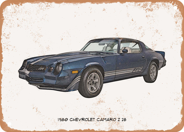 1980 Chevrolet Camaro Z28 Pencil Sketch - Rusty Look Metal Sign