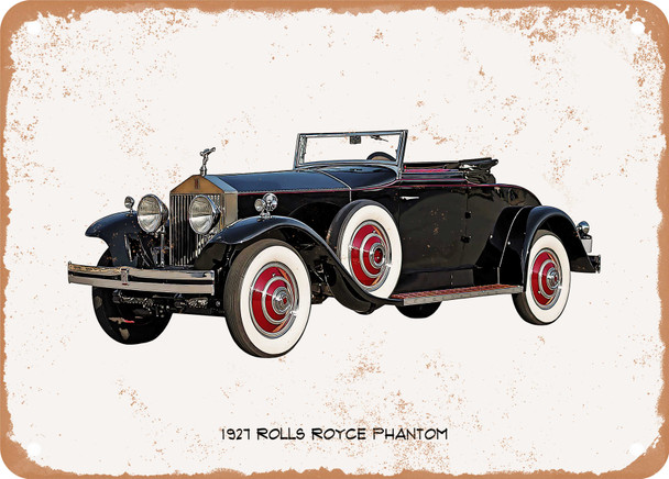 1927 Rolls Royce Phantom Oil Painting - Rusty Look Metal Sign