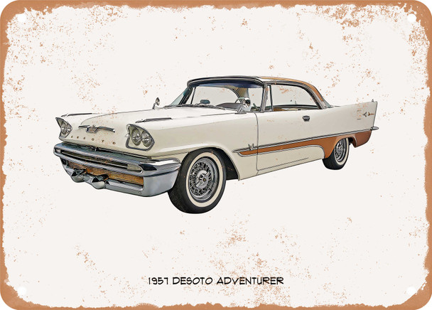 1957 Desoto Adventurer Oil Painting - Rusty Look Metal Sign