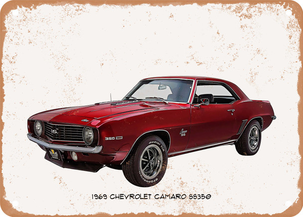 1969 Chevrolet Camaro SS350 Oil Painting - Rusty Look Metal Sign