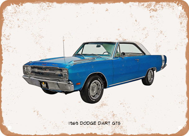 1969 Dodge Dart GTS Oil Painting - Rusty Look Metal Sign