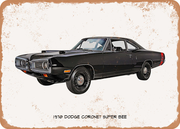1970 Dodge Coronet Super Bee Oil Painting  - Rusted Look Metal Sign