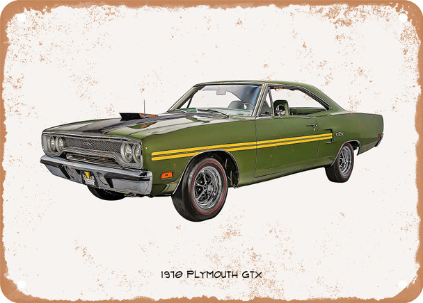 1970 Plymouth GTX Oil Painting - Rusty Look Metal Sign