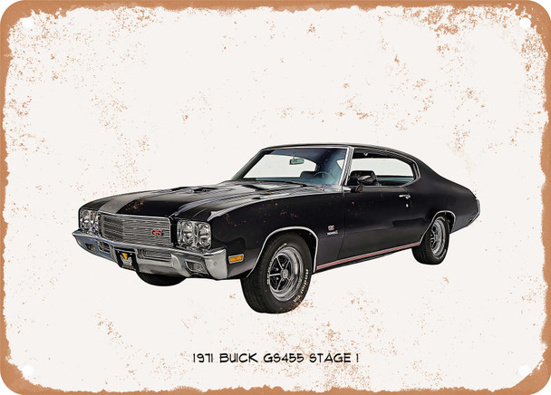 1971 Buick GS455 Stage 1 Oil Painting - Rusty Look Metal Sign