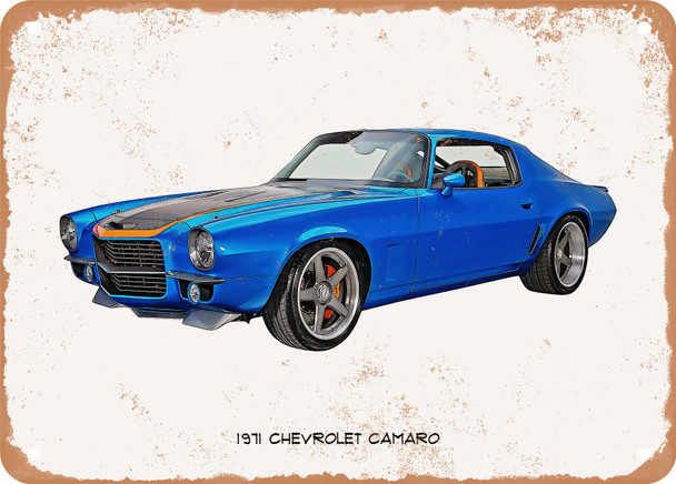 1971 Chevrolet Camaro Oil Painting - Rusty Look Metal Sign