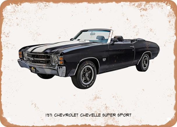 1971 Chevrolet Chevelle Super Sport Oil Painting - Rusty Look Metal Sign