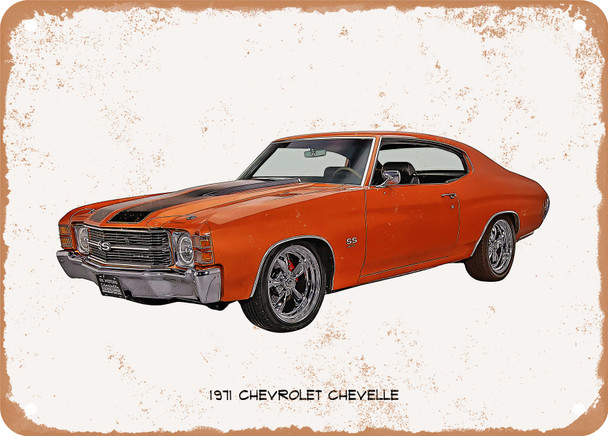 1971 Chevrolet Chevelle Oil Painting - Rusty Look Metal Sign