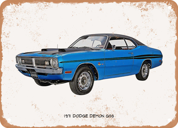 1971 Dodge Demon GSS Oil Painting - Rusty Look Metal Sign