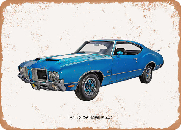 1971 Oldsmobile 442 Oil Painting - Rusty Look Metal Sign