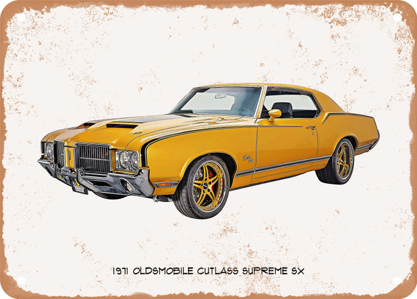 1971 Oldsmobile Cutlass Supreme SX Oil Painting - Rusty Look Metal Sign